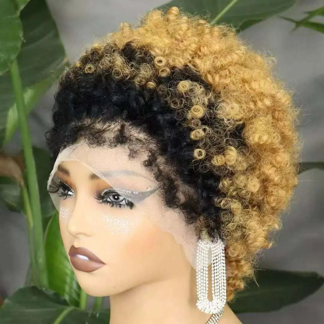 Short 4C hairline afro curly bob wig with natural edges and lace frontal