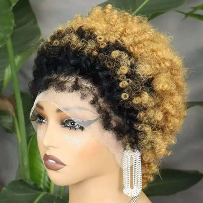 Short 4C hairline afro curly bob wig with natural edges and lace frontal