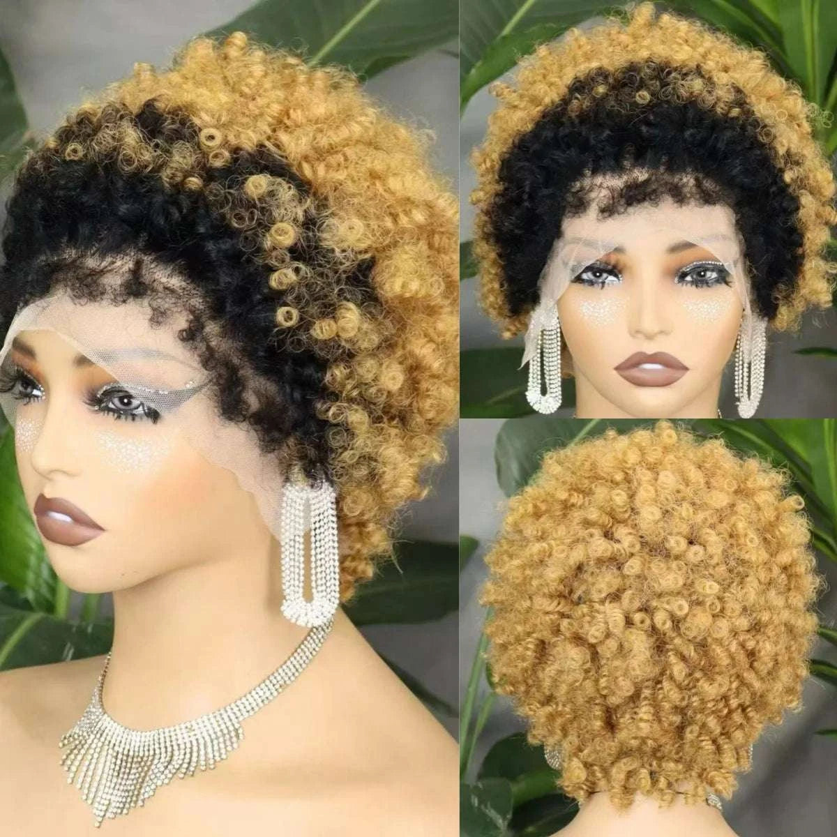 Short 4C hairline afro curly bob wig with natural edges and Swiss lace frontal