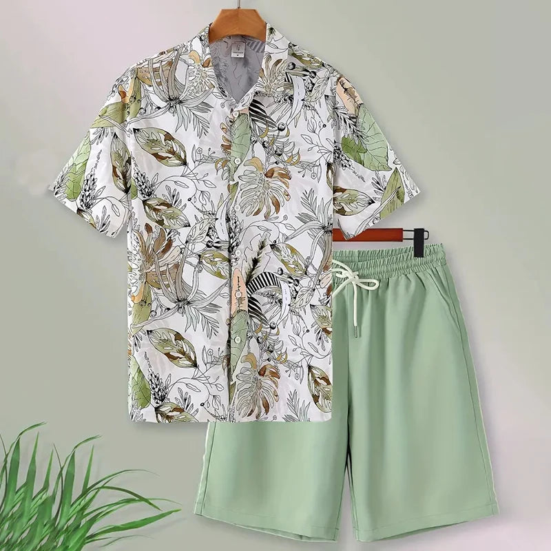 Men's -2Pieces Lapel Button-Down Short-Sleeve Shirt