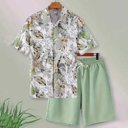 Men's -2Pieces Lapel Button-Down Short-Sleeve Shirt