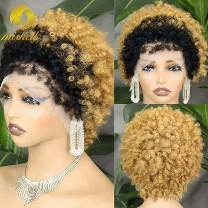 Short 4C curly bob wig with natural hairline and lace frontal made of 100% Peruvian Remy human hair