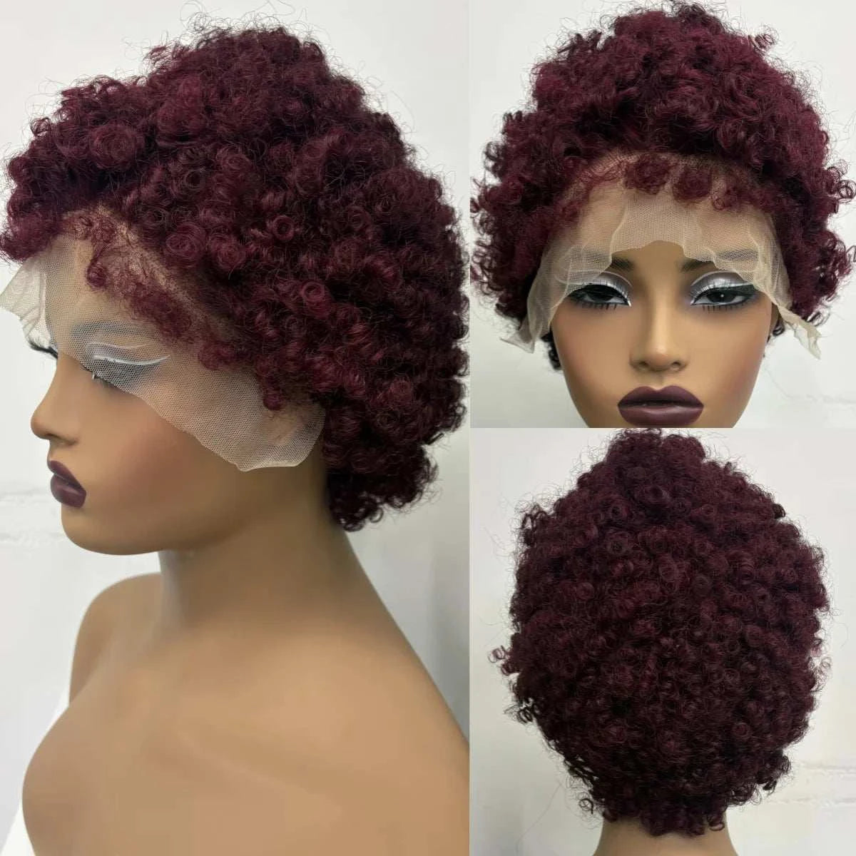 short 4C hairline afro curly bob wig with natural edges and lace frontal