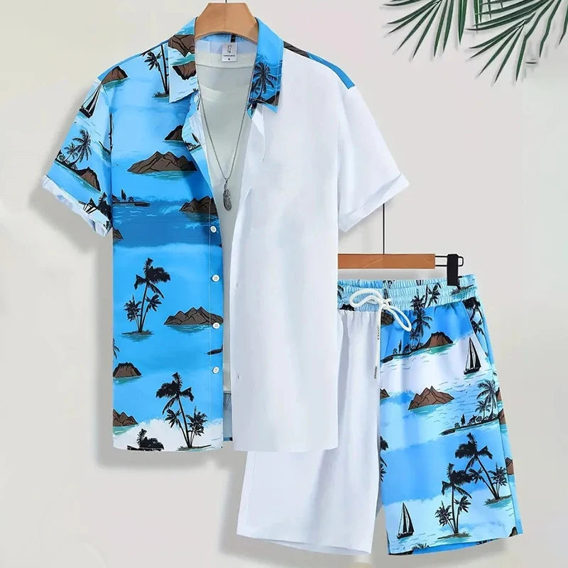 Men's -2Pieces Lapel Button-Down Short-Sleeve Shirt