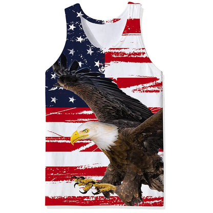 Men's Summer Graphic Tank Top with eagle and American flag design, sleeveless and casual for warm weather