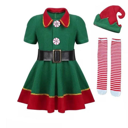 Children's New Year Festival Clothing Set St Nicholas dress with hat for girls Christmas Santa Claus cosplay suit