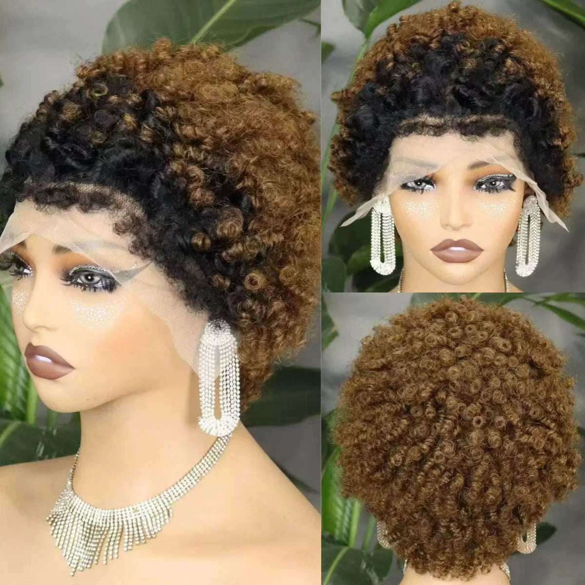 Short 4C hairline afro curly bob human hair wig with natural kinky curls and transparent lace frontal