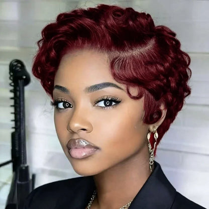 Curly pixie cut 13x4 lace frontal wig short layered curly human hair for women