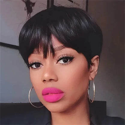 6inch 1b30 color machine made wig pixie wig pixie cut short straight human hair wigs 150% density remy hair for women