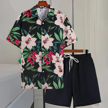 Men's -2Pieces Lapel Button-Down Short-Sleeve Shirt