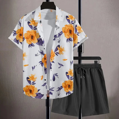 Men's -2Pieces Lapel Button-Down Short-Sleeve Shirt