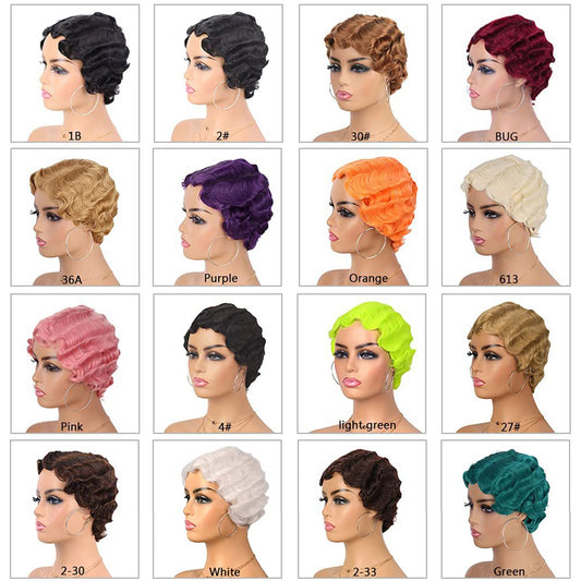 Synthetic Finger Wave Wig Short Curly Wigs for Women 1920s Cosplay Halloween Party Daily Use