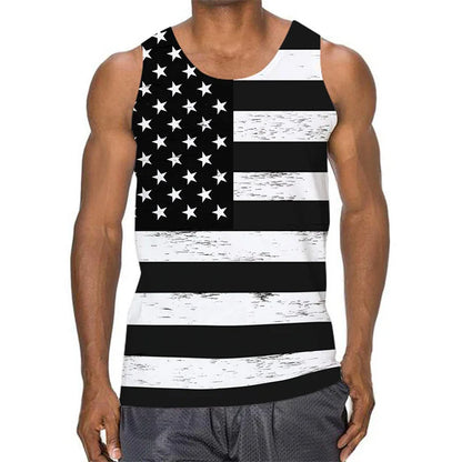 Men's summer graphic tank top with black and white American flag design, sleeveless casual fit for warm weather