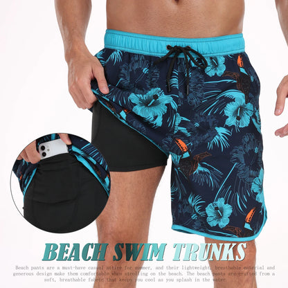 Men's summer beach short pants with floral print and inner lining pocket, designed for comfort and casual beachwear