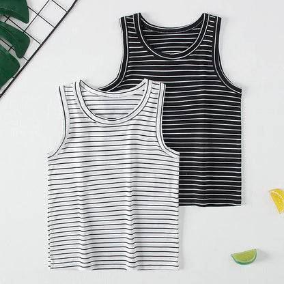 Children's 3 pieces set summer tank tops with black and white stripes