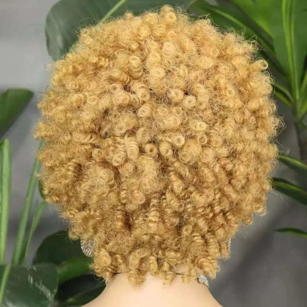 Short 4C hairline afro curly bob wig with natural kinky curls and Swiss lace frontal