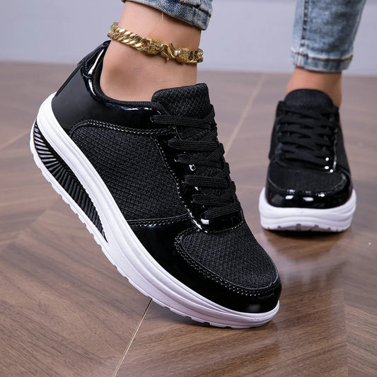 Women's black walking shoes with white sole, stylish and comfortable sneakers for casual wear and light exercise