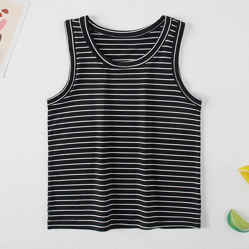 Children's 3 pieces set summer black and white striped tank top for kids
