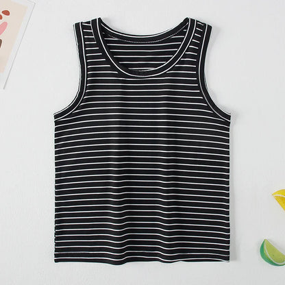 Children's 3 pieces set summer black and white striped tank top for kids
