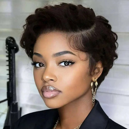Curly pixie cut 13x4 lace frontal wig 6 inches short layered human hair for women