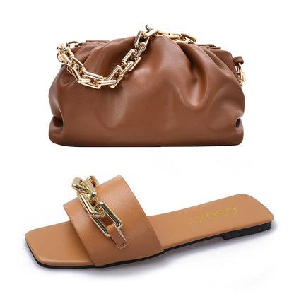 women's flat shoes and handbag set