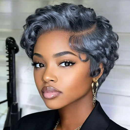 Short curly pixie cut 13x4 lace frontal human hair wig for women