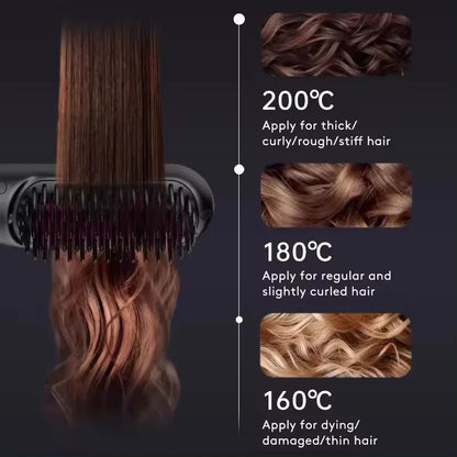 Electric Professional Negative Ion Hair Straightener Brush 2 In 1 Curling Comb Hair Curling Tool Straight Brush  USB Charging