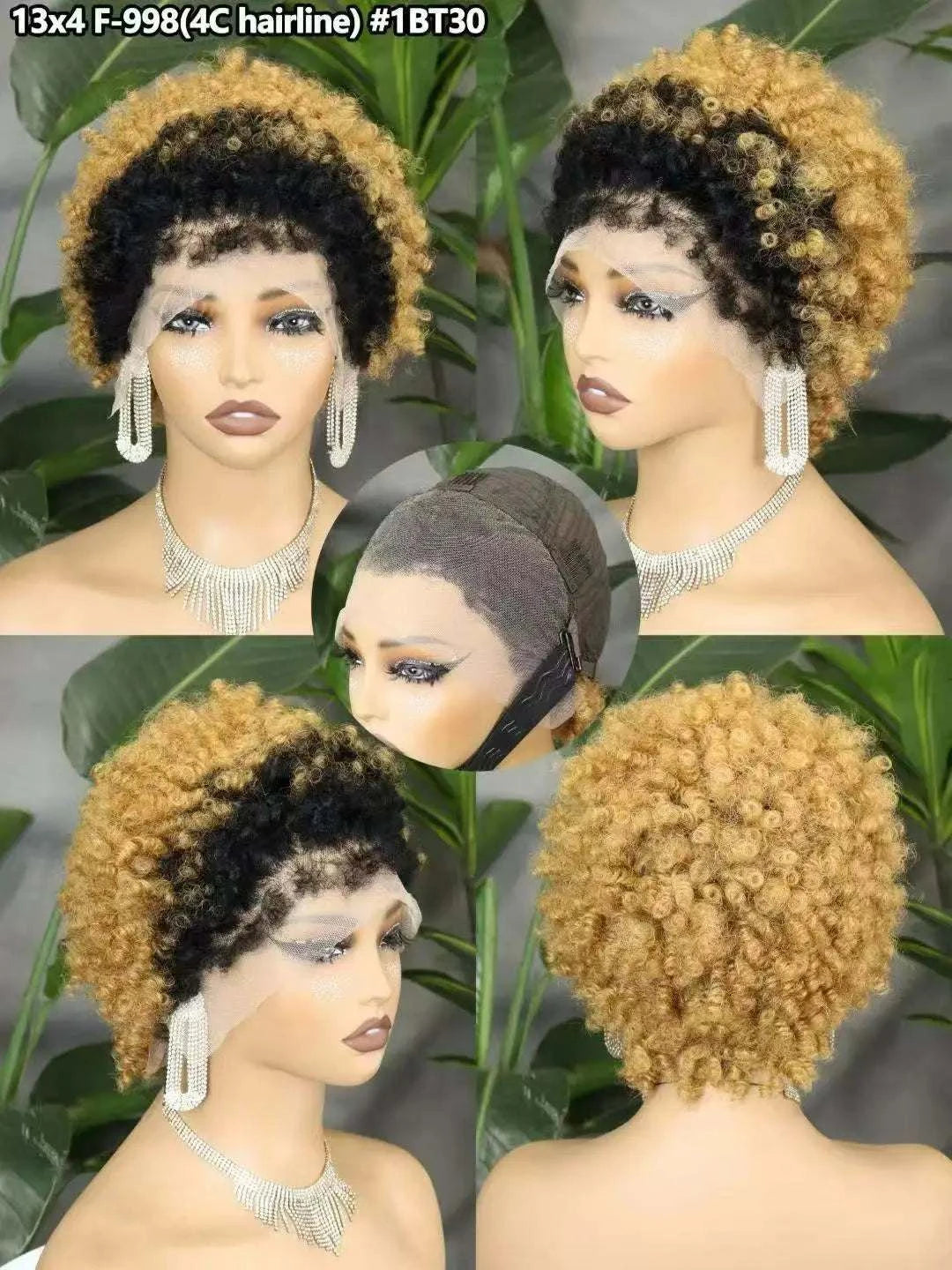 Short 4C hairline afro curly bob wig with natural edges and transparent lace frontal