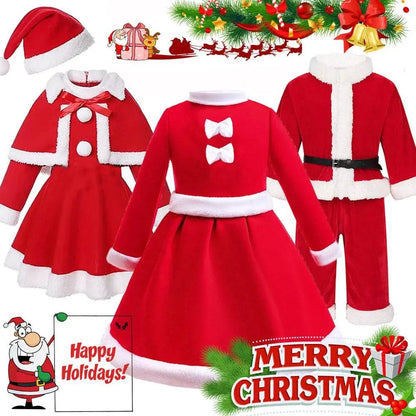 Girls wearing 2025 New Year Festival St Nicholas dress with hat for Christmas cosplay party