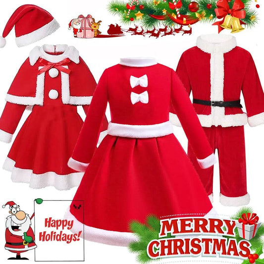 Girls wearing 2025 New Year Festival St Nicholas dress with hat for Christmas cosplay party