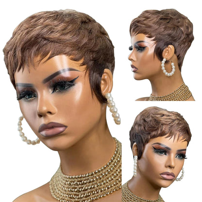 Women's Short Pixie Cut Bob Human Hair Full Machine Wig