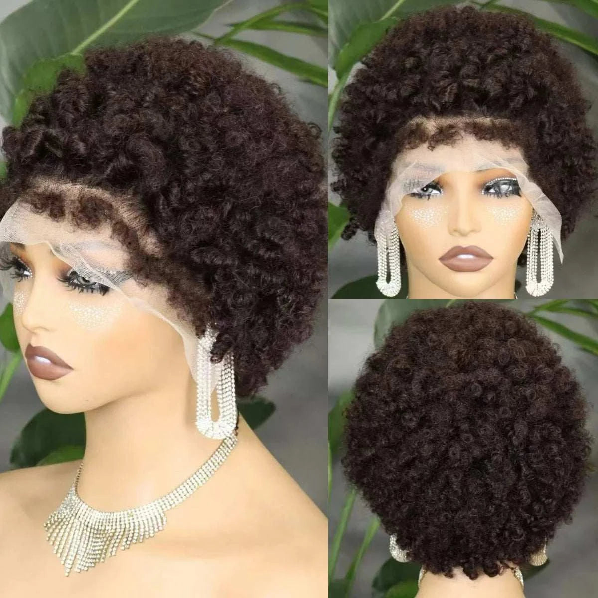 Short 4C hairline afro curly bob wig with natural lace frontal and kinky curly texture