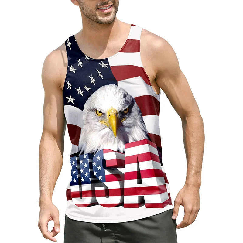 Men's summer graphic tank top with USA flag and eagle design, casual and breathable for warm weather