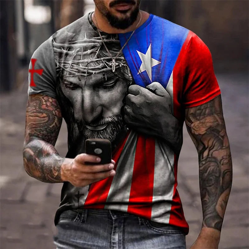 USA American Flag Short Sleeve Men's Summer T-shirt
