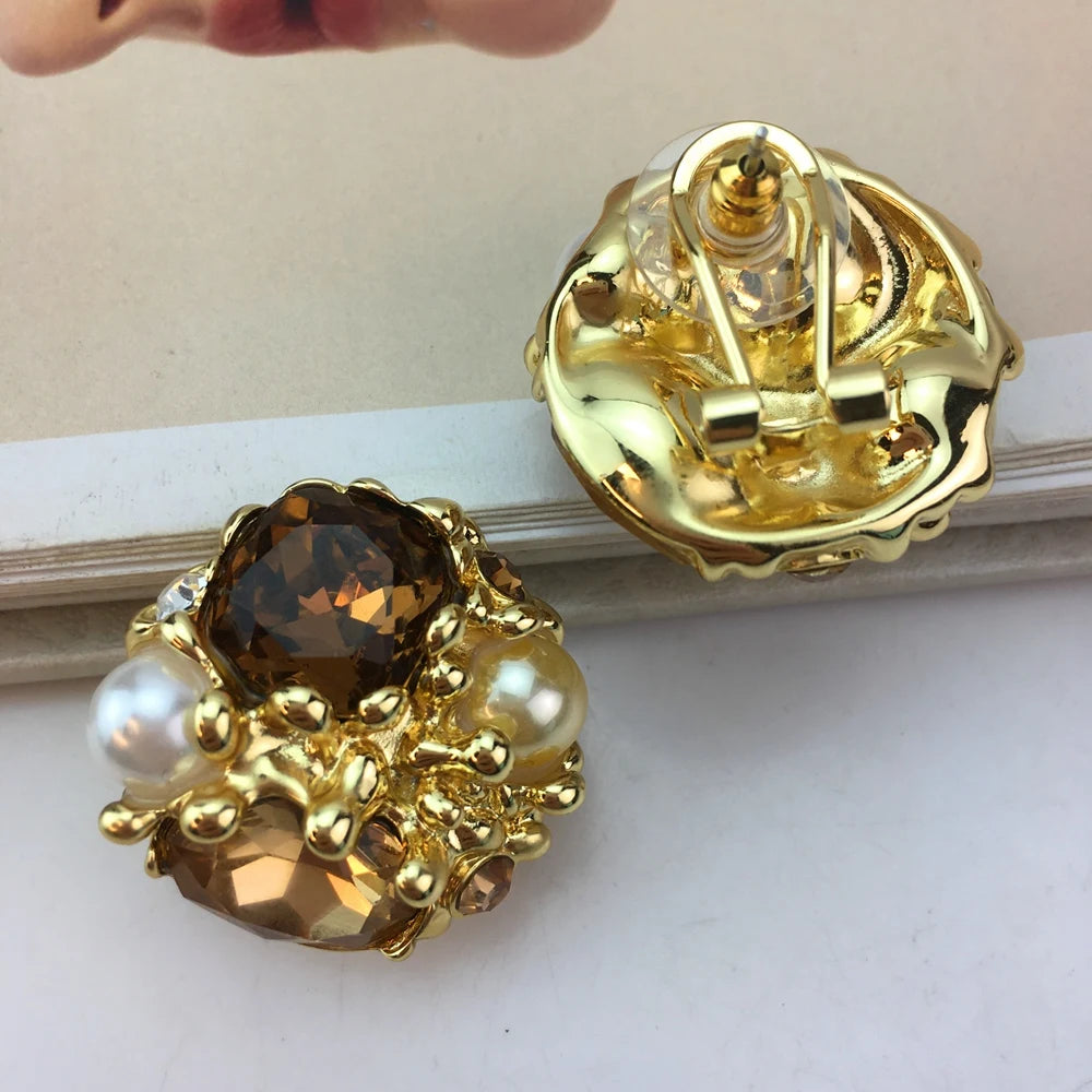 Dubai  Jewelry Beautiful Rhinestone Pendant Earrings with Bracelet for Women FHK17646