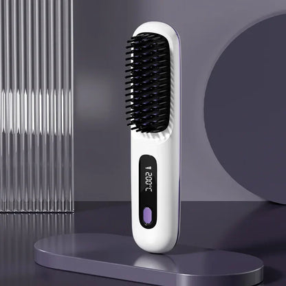 Electric Professional Negative Ion Hair Straightener Brush 2 In 1 Curling Comb Hair Curling Tool Straight Brush  USB Charging