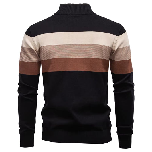 Men's long sleeve cotton t shirt with zipper closure and color block design for casual wear