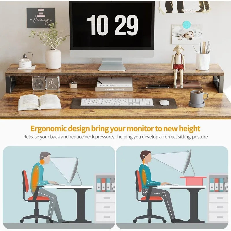 Computer Desk with Keyboard Tray, 47 Inch Office Monitor Stand and Storage Shelves, Music Studio Workstation, Work Table