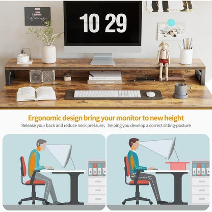 Computer Desk with Keyboard Tray, 47 Inch Office Monitor Stand and Storage Shelves, Music Studio Workstation, Work Table