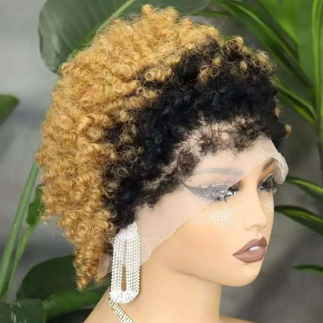 Short 4C hairline afro curly bob wig with natural edges and lace frontal
