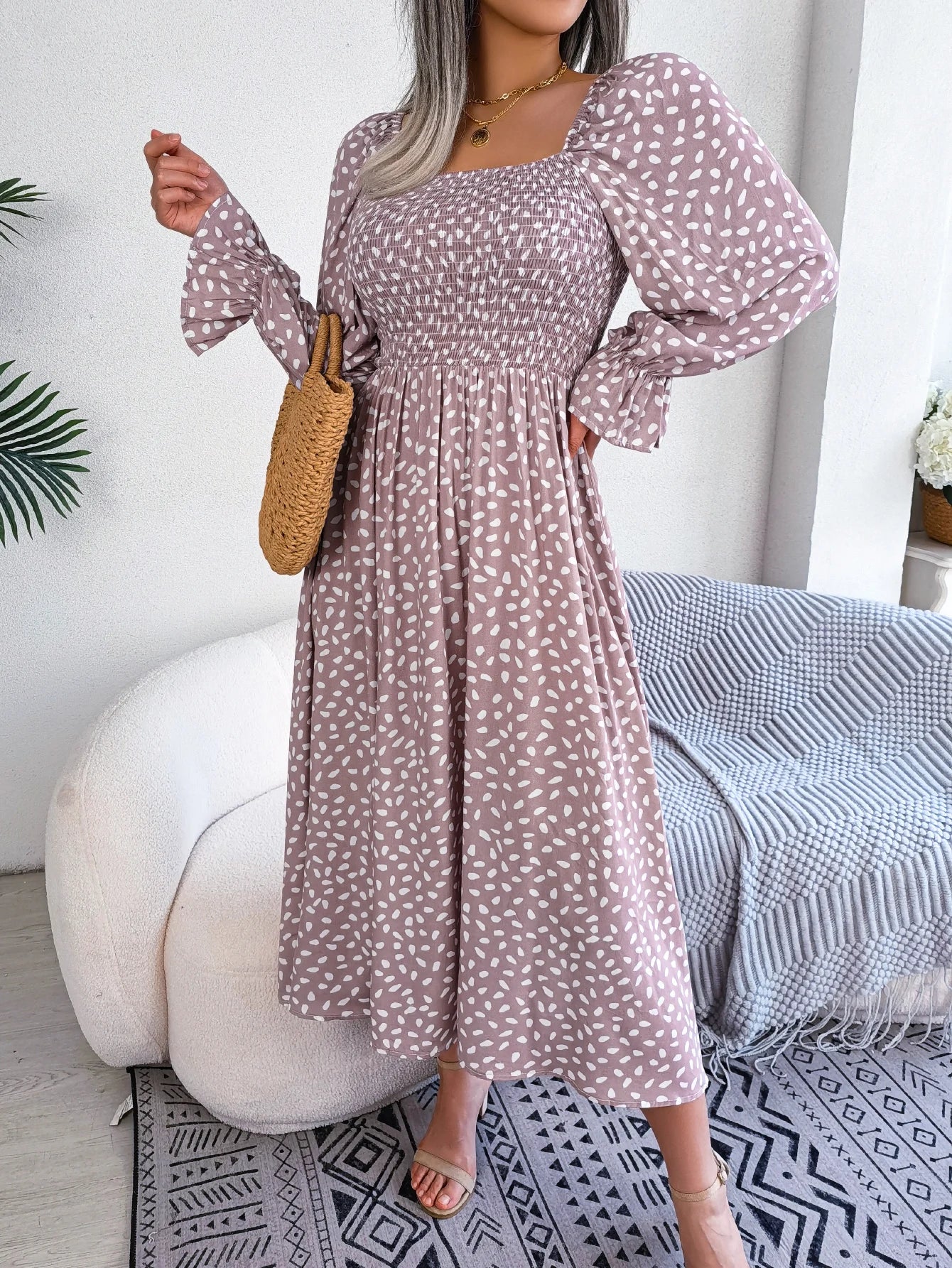 Women's Summer Polka Dot Long Sleeve Dress