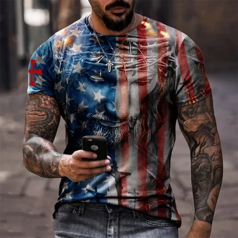 USA American Flag Short Sleeve Men's Summer T-shirt