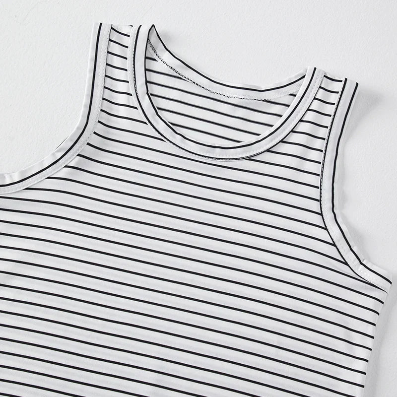 Children's 3 pieces set summer tank top with black and white stripes