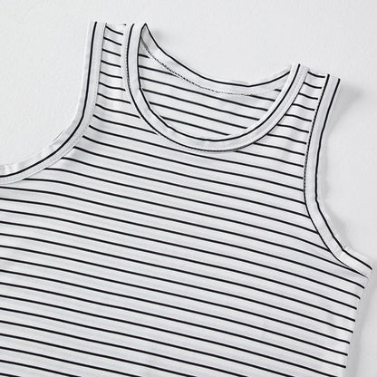 Children's 3 pieces set summer tank top with black and white stripes