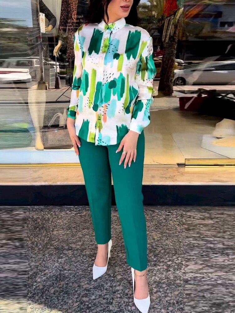 Summer 2023 2pieces Set Shirt Long Pant Matching - Misthere K.