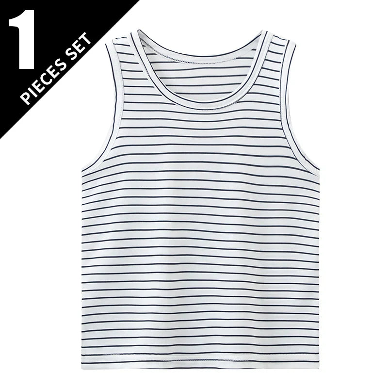 Children's 3 pieces set summer tank top striped sleeveless shirt for kids