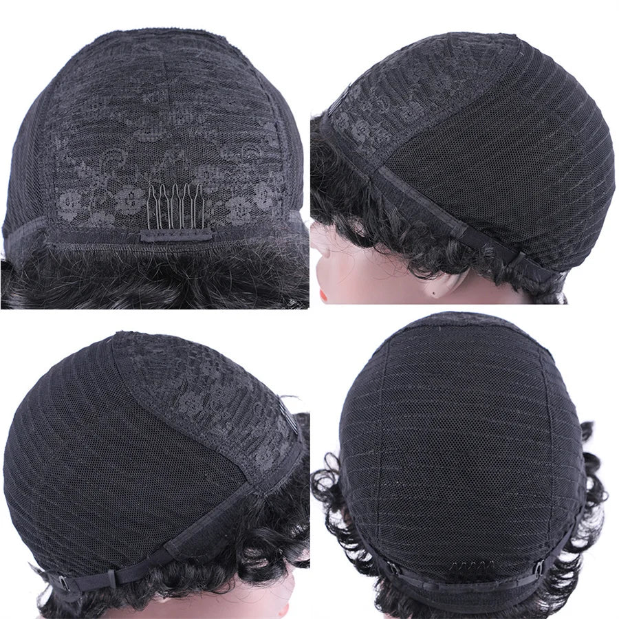 6inch 1b30 color machine made wig pixie wig pixie cut short straight human hair wigs 150% density remy hair for women