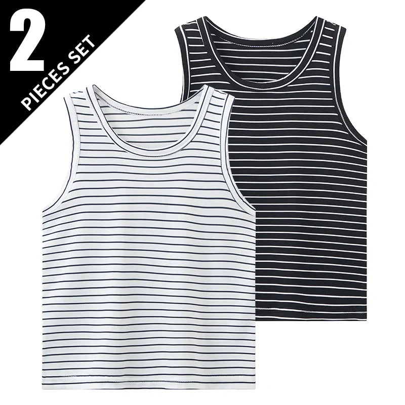 Children's 2 pieces set summer tank tops in black and white stripes