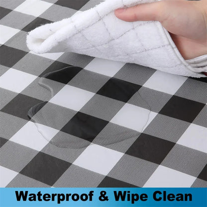 Olanly Round Table Cover Fitted Vinyl Tablecloth Elastic Waterproof Dining Table Cloth Home Decor For Picnic Camping Outdoor