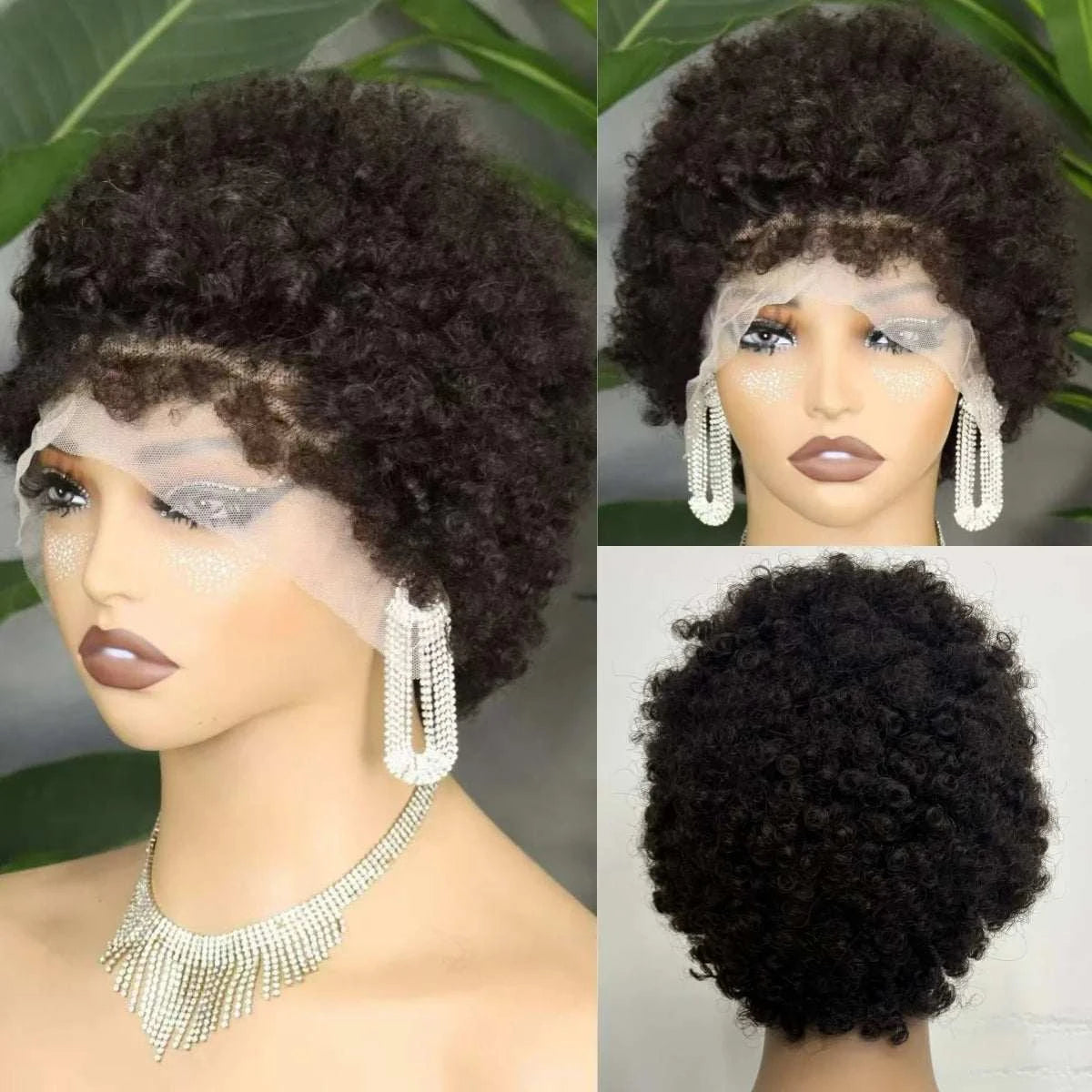 Short 4C hairline curly bob wig with natural kinky curls and lace frontal